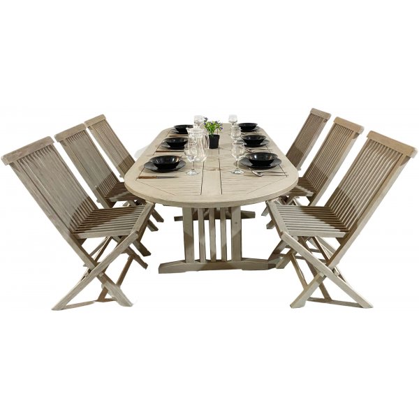 Salt ovalt matbord i teak 150-210 cm butterfly - Gr teak + Textilskydd fr mbler