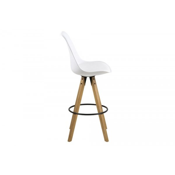 Tabouret de bar Dima avec pieds en bois et assise en PU blanc Tabouret de bar Dima avec pieds en bois et assise en PU blanc
