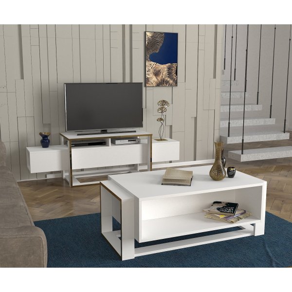 Bianco TV-bänk - Vit/guld Bianco TV-bänk - Vit/guld