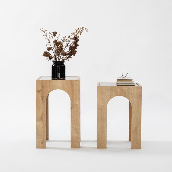 Seine bijzettafelset 35/35 x 35/35 cm - Donkergrijs/eiken Seine bijzettafelset 35/35 x 35/35 cm - Donkergrijs/eiken