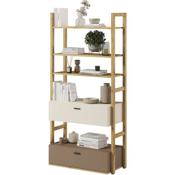 Bibliothèque Lenny - Chêne artisanal/beige/truffe Bibliothèque Lenny - Chêne artisanal/beige/truffe