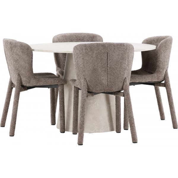 Matbord Lanzo med 4 st Astoria stolar - Brun/beige + 3.00 x Mbeltassar