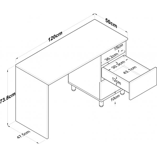 Bureau Hanna 9, 120 x 50 cm - Noyer/blanc