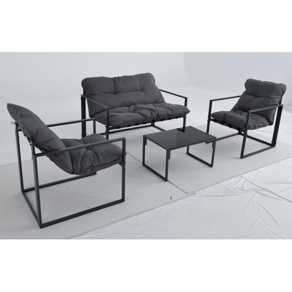 Utegrupp; soffa + 2 st fåtöljer + soffbord Svart/grå - Kreta Utegrupp; soffa + 2 st fåtöljer + soffbord Svart/grå - Kreta