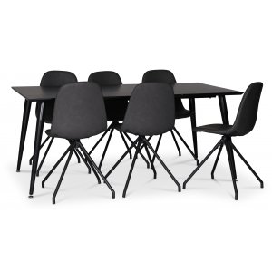 Tremper le groupe d'aliments; table  manger 180x90 cm avec 6 chaises Bridge pivotantes noires + Dtachant pour meubles