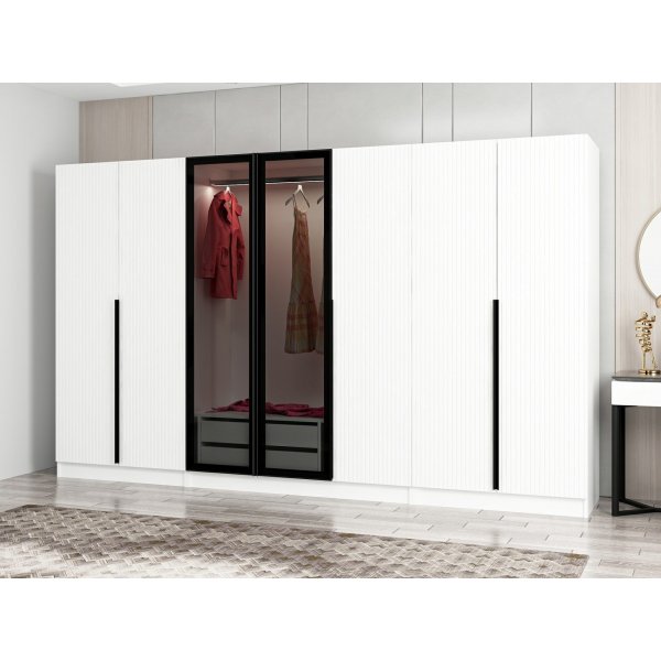 Armoire Cikani avec porte miroir, 315x52x210 cm - Blanc Armoire Cikani avec porte miroir, 315x52x210 cm - Blanc