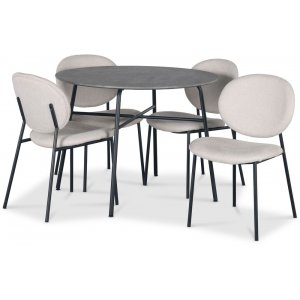 Tofta matgrupp Ø100 cm bord i betongimitation + 4 st Tofta beige stolar