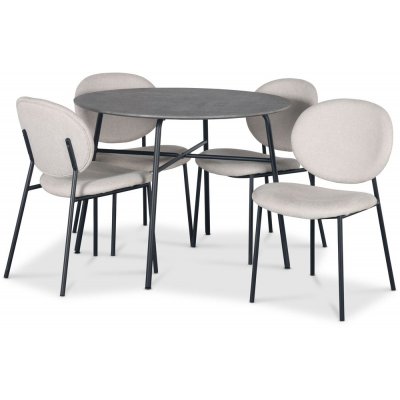 Tofta matgrupp Ø100 cm bord i betongimitation + 4 st Tofta beige stolar