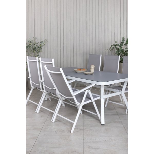 Ensemble de repas d'extrieur Virya avec 6 chaises Break - Gris/Blanc
