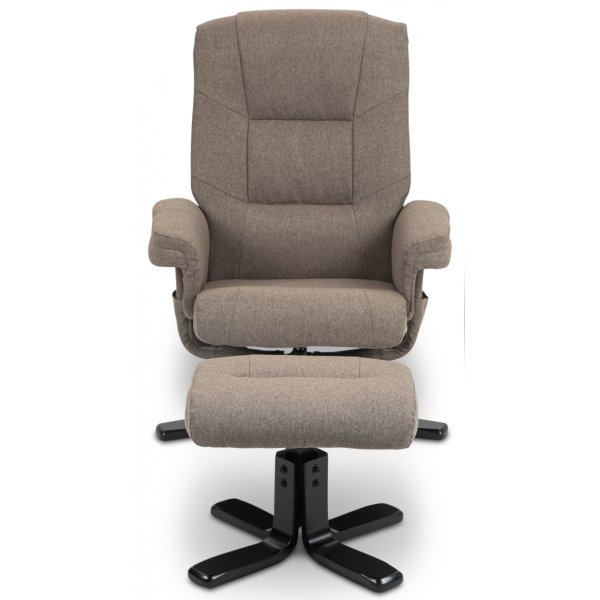 Oslo reclinerfåtölj med pall i mörkbeige tyg Oslo reclinerfåtölj med pall i mörkbeige tyg