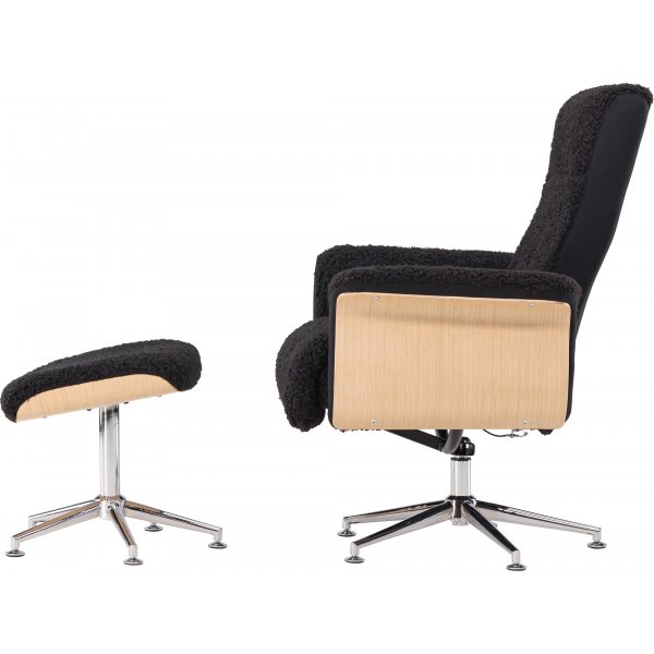 Hagn reclinerftlj med fotpall - Svart/oljad ek + Textilrengring fr mbler