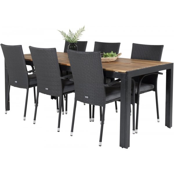 Bois utematgrupp med 6 st Anna stolar - Svart/Natur