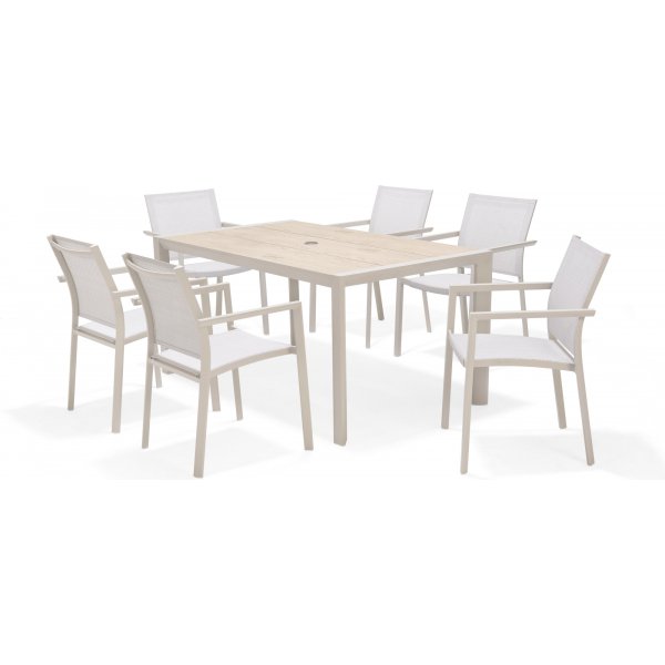 Urbanite eetgroep met eettafel 160 cm en 6 stapelbare eetkamerstoelen - Beige
