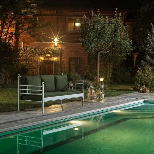 Canapé d'extérieur 3 places Manyas - Blanc/vert + Détachant pour meubles Canapé d'extérieur 3 places Manyas - Blanc/vert + Détachant pour meubles