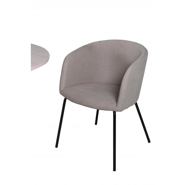 Bianca Matgrupp runt vitputsat matbord med 4 st Berit beige polyesterlinne stolar Bianca Matgrupp runt vitputsat matbord med 4 st Berit beige polyesterlinne stolar