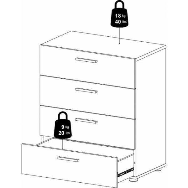 Commode large Pepe avec 4 tiroirs - Noyer Commode large Pepe avec 4 tiroirs - Noyer