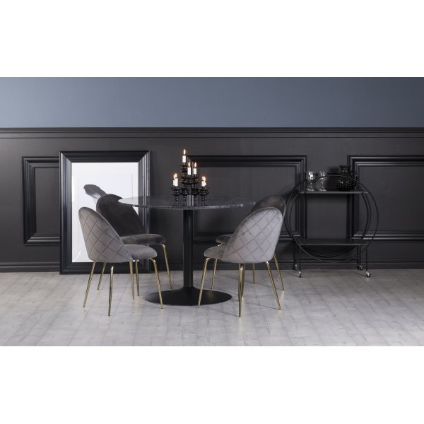 Plaza matgrupp, marmorbord med 4 st Plaza sammetsstolar - Gr/Svart