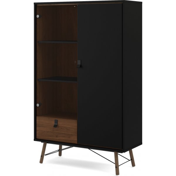 Ry vitrinekast - Zwart/walnoot