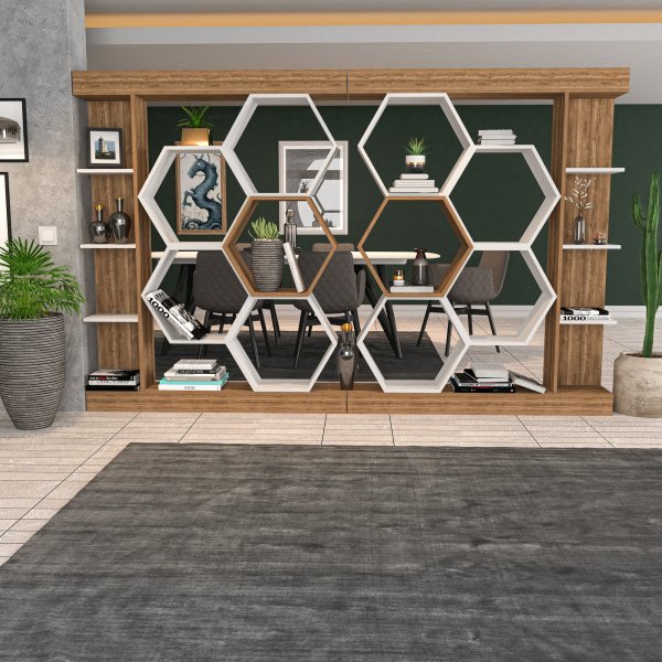 Bibliothèque Sueno - Blanc/noyer Bibliothèque Sueno - Blanc/noyer