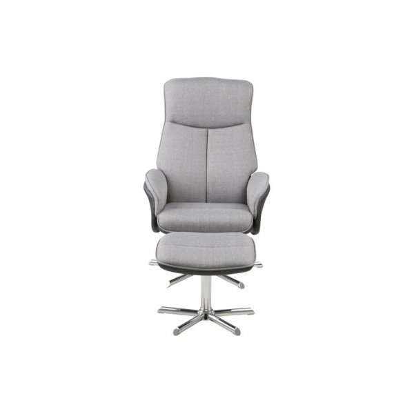 Oklahoma fåtölj med fotpall - Grå / Svart PU / Krom Oklahoma fåtölj med fotpall - Grå / Svart PU / Krom