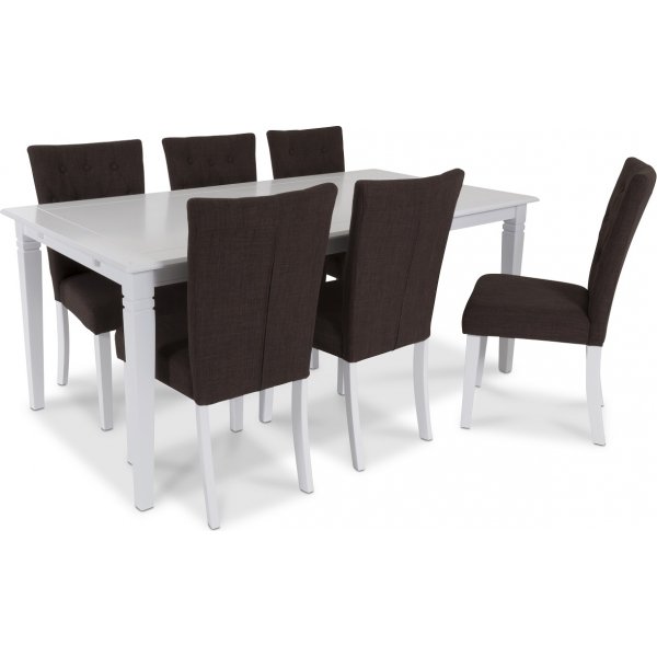 Sandhamn Matgrupp 180 cm med 6 st Crocket stolar - Vit / Brun