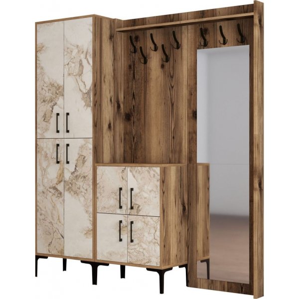 Meuble d'entrée berlinois abc - Noyer/marbre blanc Meuble d'entrée berlinois abc - Noyer/marbre blanc