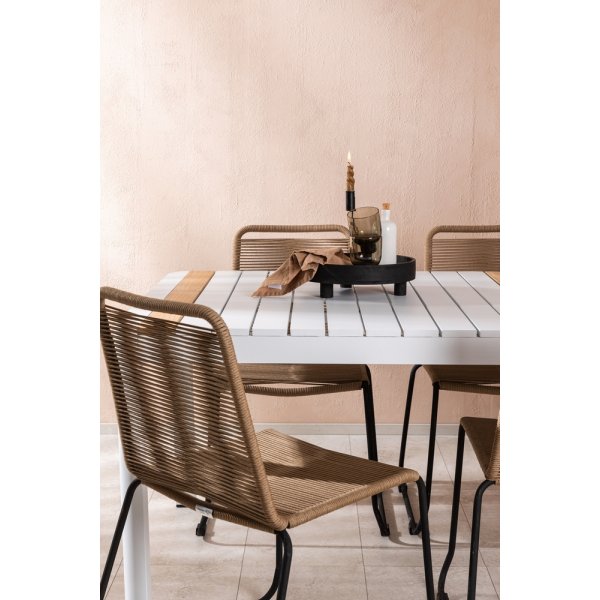Togo utematgrupp med 6 st Lindos stolar - Beige/Svart/Teak Togo utematgrupp med 6 st Lindos stolar - Beige/Svart/Teak
