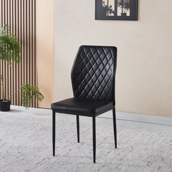 Matgrupp Sand� matbord �120cm i vit terazzo med 4st Inez matstol i svart konstl�der