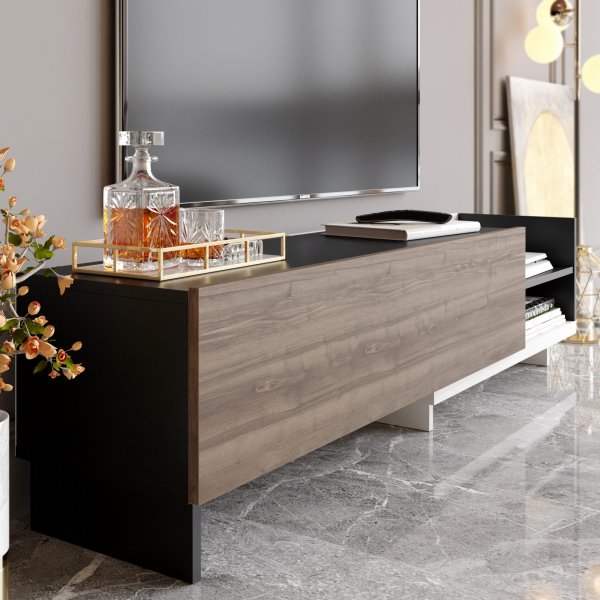 Parion TV-bänk - Vit/svart/valnöt Parion TV-bänk - Vit/svart/valnöt