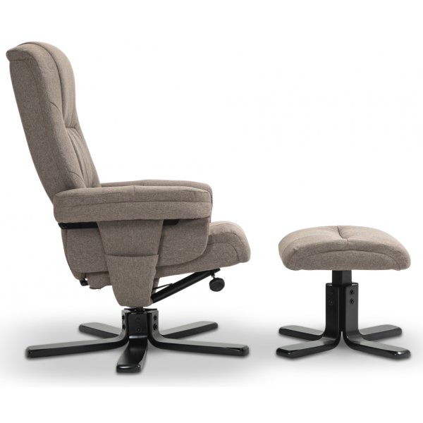 Oslo reclinerfåtölj med pall i mörkbeige tyg Oslo reclinerfåtölj med pall i mörkbeige tyg