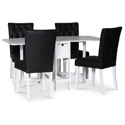 Sandhamn matgrupp; Klaffbord med 4 st Crocket stolar i svart PU