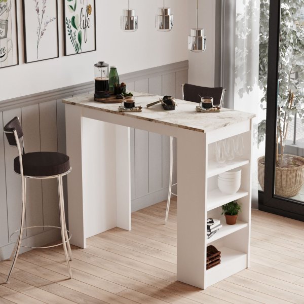 Style barbord 120 x 51,6 cm - Vit/marmor