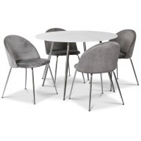 Art matgrupp, 110 cm runt bord + 4 st grå Art stolar