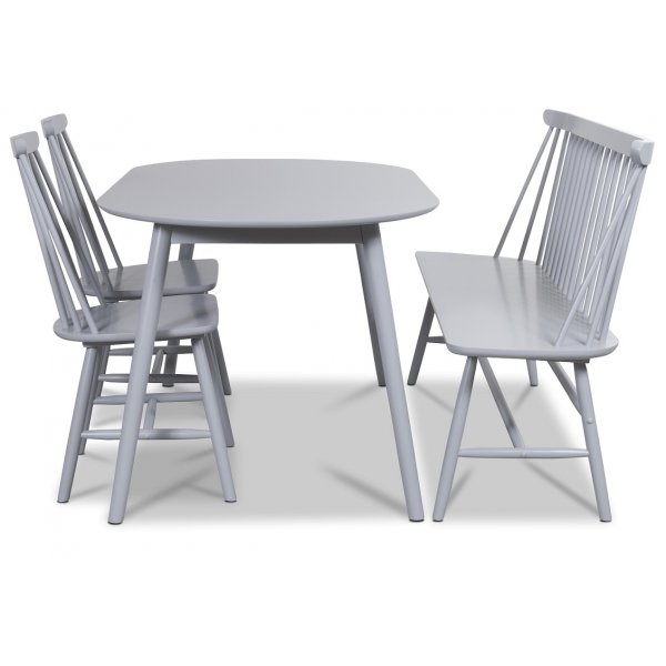 G�teborg Matgrupp - Ovalt Bord med 2 st gr� pinnstolar och 1 st gr� Pinnsoffa