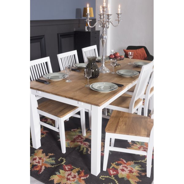 Table à manger 180x90 cm - blanc / chêne huilé Table à manger 180x90 cm - blanc / chêne huilé