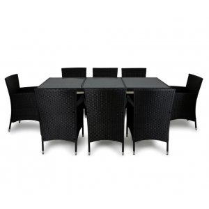 Brantevik utegrupp, bord med 8 st stolar - Svart konstrotting