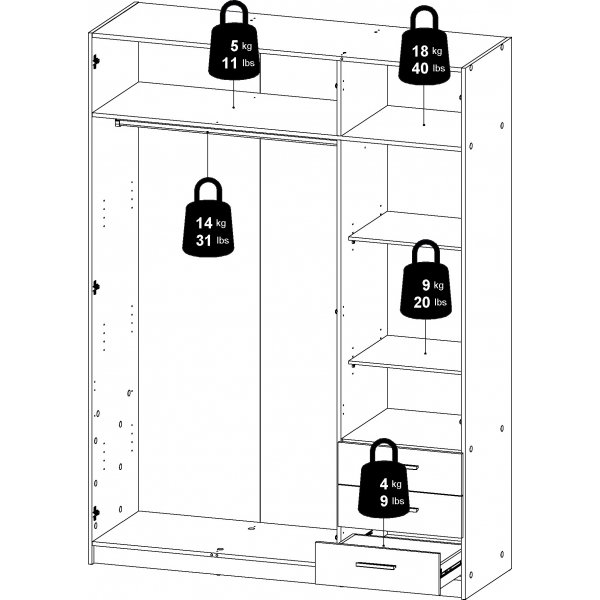 Armoire Sprint avec 3 portes et 3 tiroirs - Blanc Armoire Sprint avec 3 portes et 3 tiroirs - Blanc