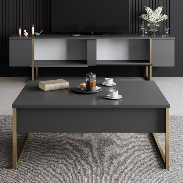 Meuble TV Lux - Anthracite/or Meuble TV Lux - Anthracite/or