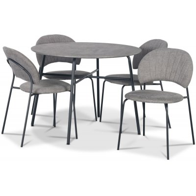 Tofta matgrupp Ø100 cm bord i betongimitation + 4 st Hogrän grå stolar