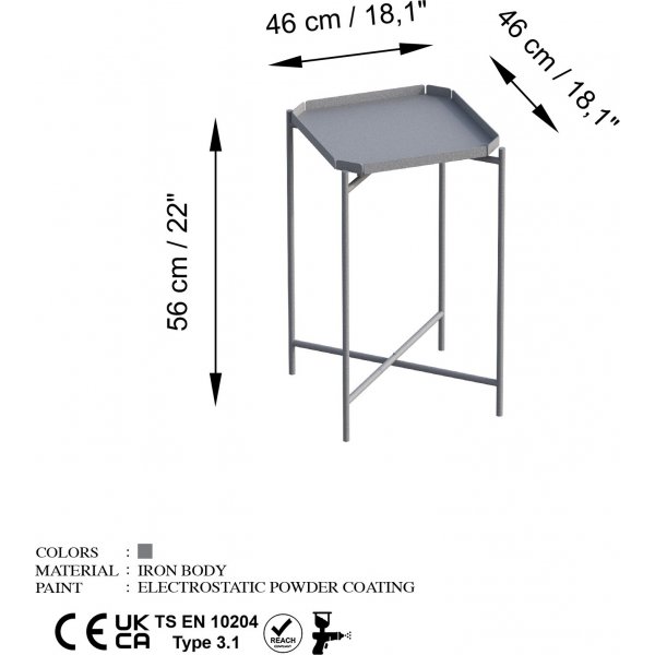 Table basse Vela 46 x 46 cm - Gris