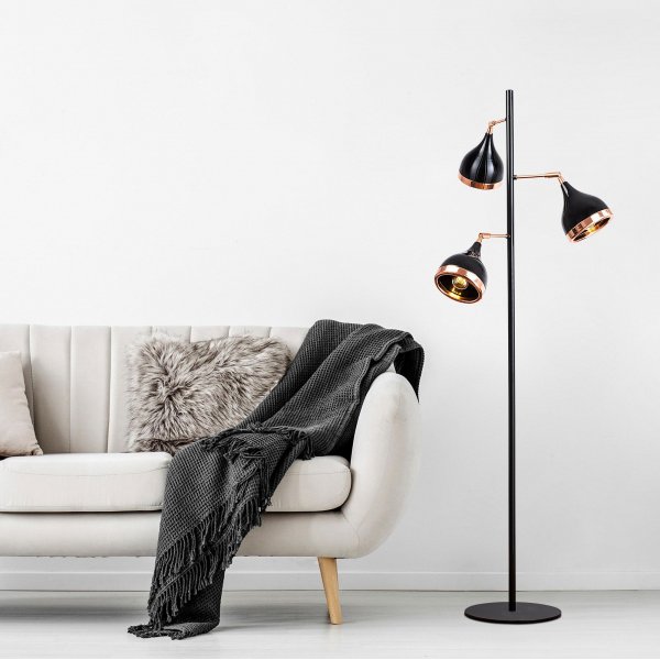 Lampadaire Yildo 3 - Noir/cuivre
