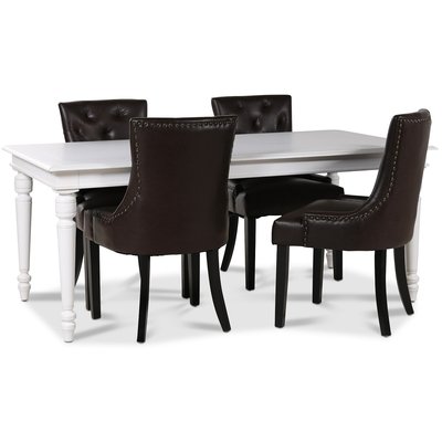Paris matgrupp vitt bord med 4 st Tuva Eastport stolar i brunt PU