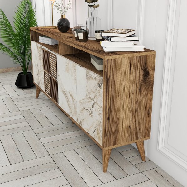 Buffet Milan 160 cm - Noyer/marbre blanc Buffet Milan 160 cm - Noyer/marbre blanc