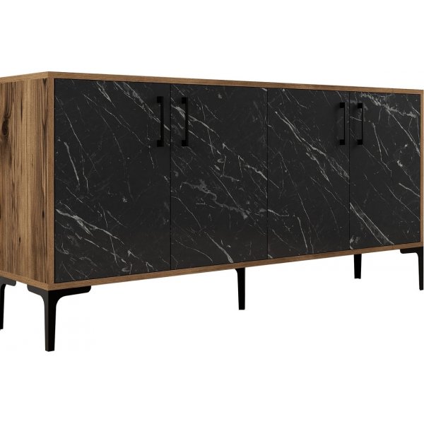 Kiev dressoir 160 cm - Walnoot/zwart marmer