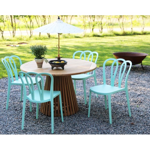 Matgrupp Salt teak: Teakbord runt 120 cm inklusive 4 st Bally stolar