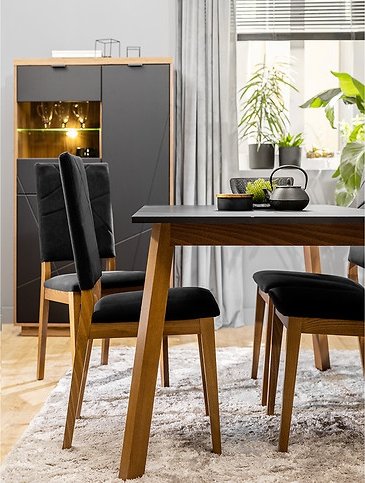 Table  manger ancienne 140-180 x 67,5 cm - Noir/Chne Stirling