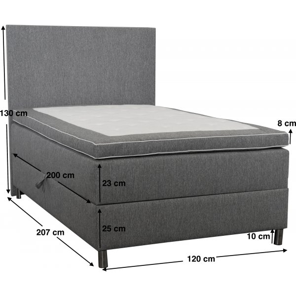 Accent boxbed s�ng med f�rvaring och s�nggavel - 120 x 200 cm - Ljusgr�
