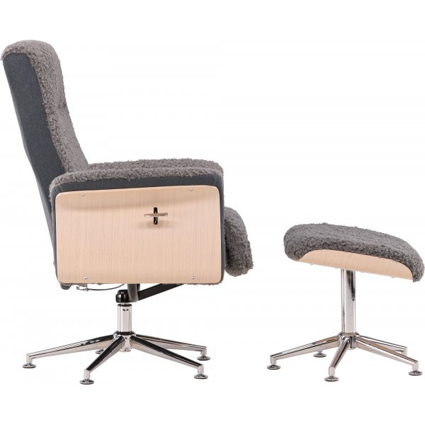 Reclinerfåtölj med fotpall - Grå fårskinnsimitation/whitewash ek + Fläckborttagare för möbler Reclinerfåtölj med fotpall - Grå fårskinnsimitation/whitewash ek + Fläckborttagare för möbler
