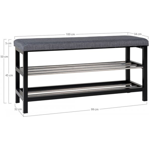 Padova bnk med hyllplan - Gr/svart