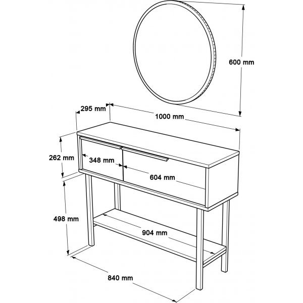 Table d\\\'entrée Océan avec miroir - Noyer/chêne Table d\\\'entrée Océan avec miroir - Noyer/chêne